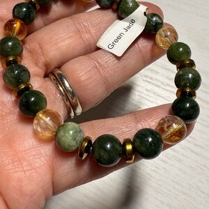 Green Jade Beaded Bracelet with Gold Accents